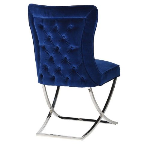 Giotto Navy Blue Velvet Buttoned Dining Chair